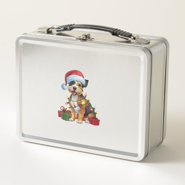 Navidad en Santa Hat Border Terrier Dog (Anverso)