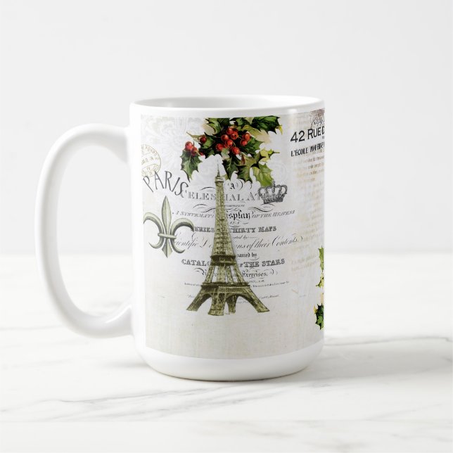 Navidad en taza de café de la torre Eiffel de (Izquierda)
