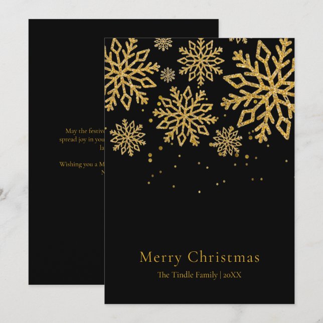 Navidad escritura Glitter Moderno Dorado Negro    (Anverso / Reverso)