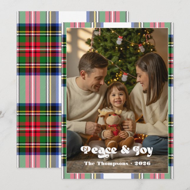 Navidad Familiar de Tartán de Paz y Alegría Brilla (Anverso / Reverso)