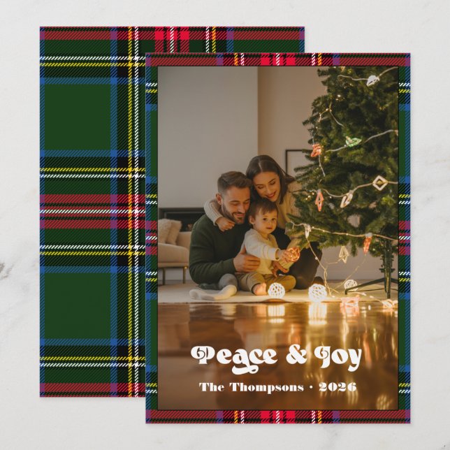 Navidad familiar en verde con tartán de cuadros (Anverso / Reverso)