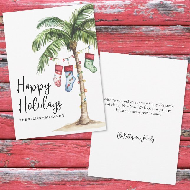 Navidad Feliz de Playa (Tropical Beach Christmas Happy Holidays Holiday Card)