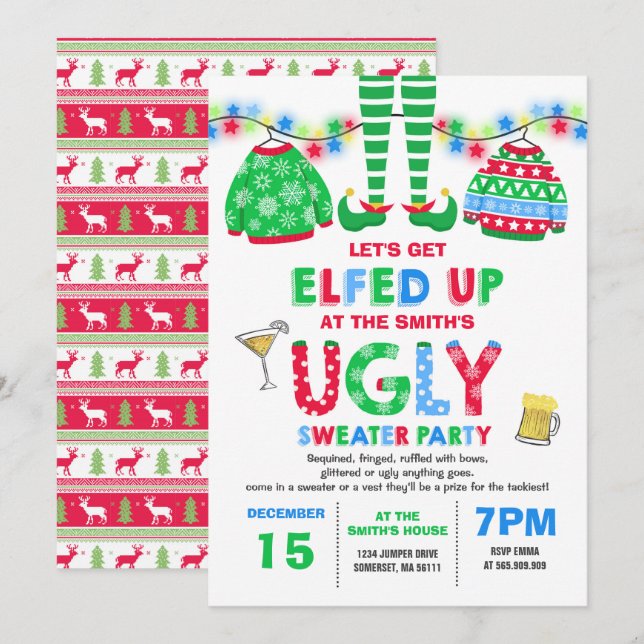 Navidad feo Elfed de la invitación del fiesta del (Anverso / Reverso)