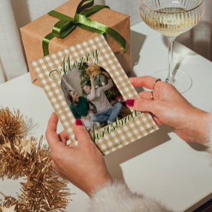 Navidad Foto Arqueada Gingham Dinero Antiguo Neutr