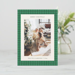 Navidad Foto Carta Tartán Verde Dibujado a Mano