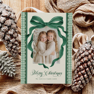 Navidad Foto Cuadro de Plaid Gingham con Lazo Verd
