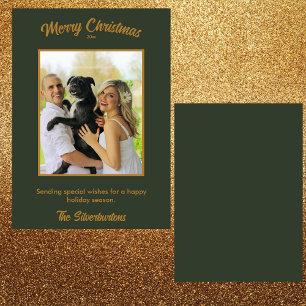 Navidad Foto de la tarjeta plana de oro verde oscu