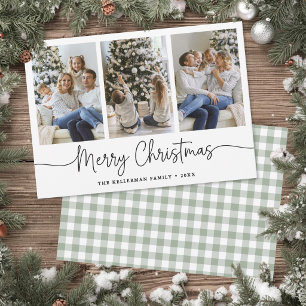 Navidad Foto Minimalista Gingham Verde