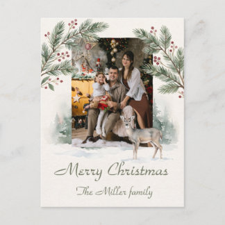 Navidad Foto Personalizada Ciervo Acuarela Minimal