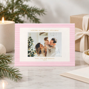 Navidad Foto Personalizada Rayas Rosadas Vintage M