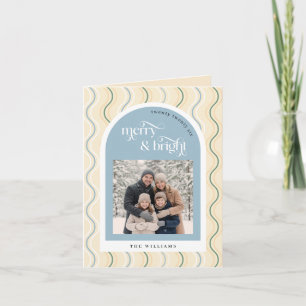 Navidad Foto Rayas Onduladas Beige y Azul Pastel