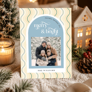 Navidad Foto Rayas Onduladas Beige y Azul Pastel