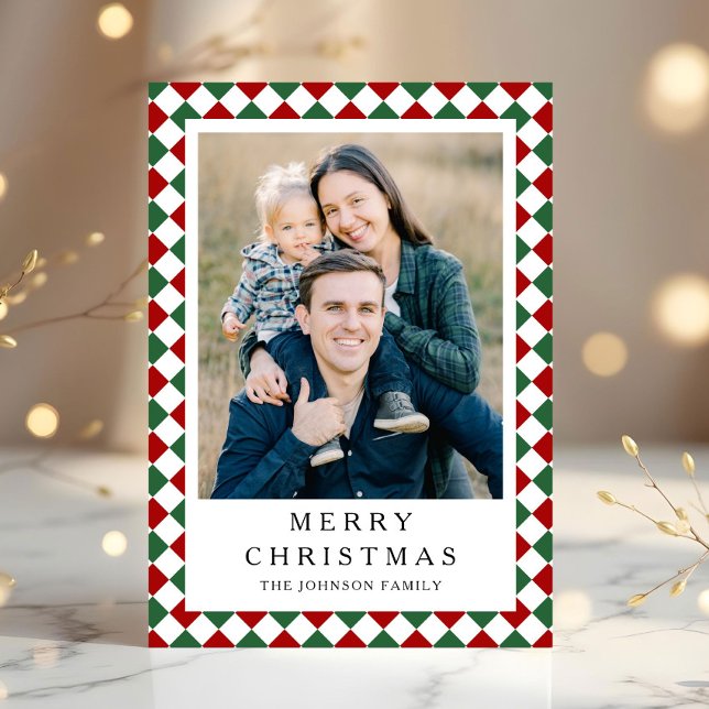 Navidad Foto Rojo Verde Festivo (Festive Red Green Photo Christmas Holiday Card)