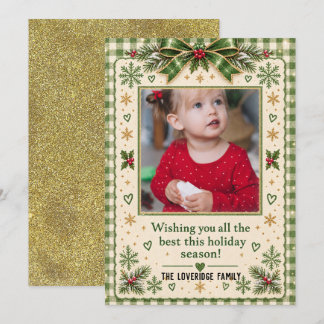 Navidad Foto Vacaciones Rustico Verde Gingham Dora