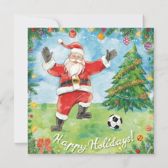 Navidad Fútbol Feriados Santa jugando fútbol (Anverso)