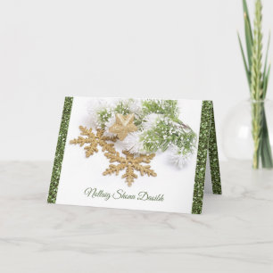 Navidad gaélica irlandesa, copos de nieve dorados,