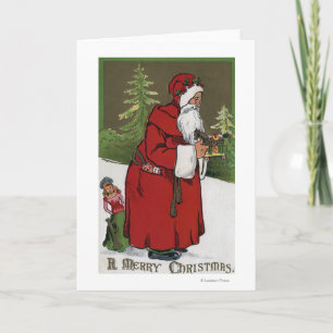 Navidad GreetingSanta con el caballo de madera