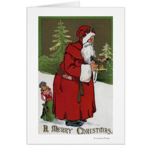 Navidad GreetingSanta con el caballo de madera
