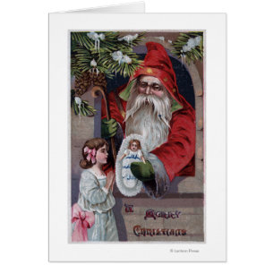 Navidad GreetingSanta que da la muñeca