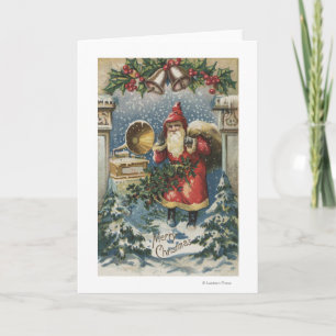 Navidad GreetingSanta y tocadiscos