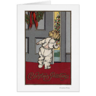 Navidad GreetingsKid que mira a escondidas para