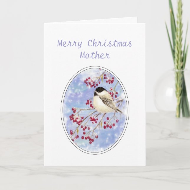 Navidad Madre Winter Bird Berry Frosty Window (Anverso)