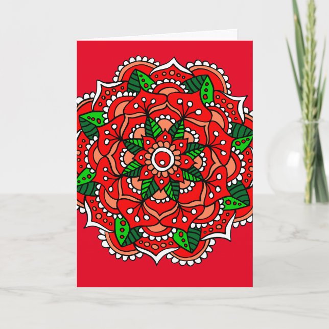 Navidad Mandala Flor verde roja (Anverso)