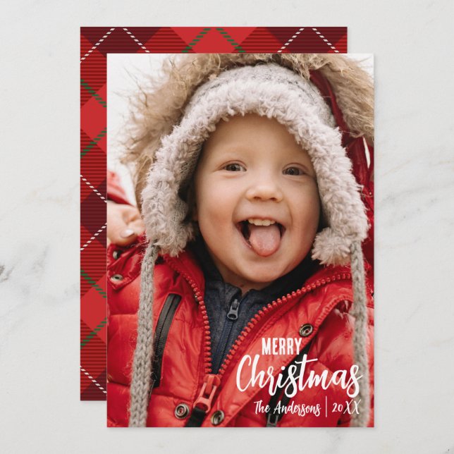 Navidad Merry Country Plaid Familiar Foto Rústica (Anverso / Reverso)