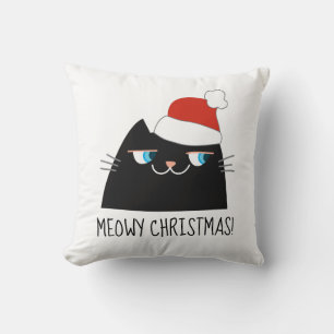 Navidad Miau Gato Negro Almohada Divertida Linda