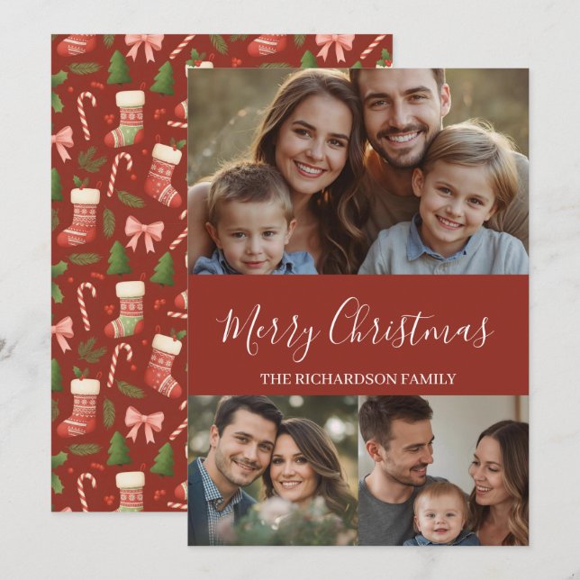 Navidad minimalista moderna con varias fotos (Anverso / Reverso)