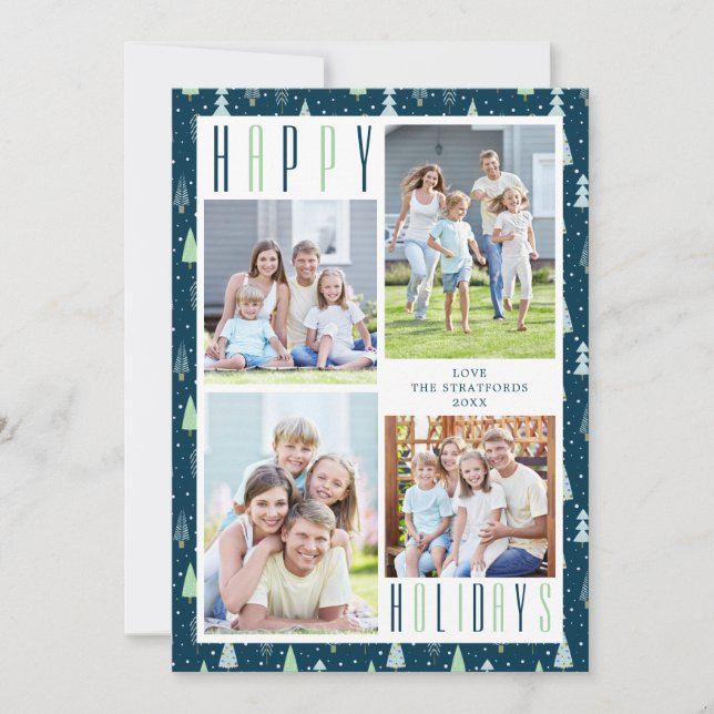 NAVIDAD moderna Árboles 4 fotos Verde azul (Anverso)