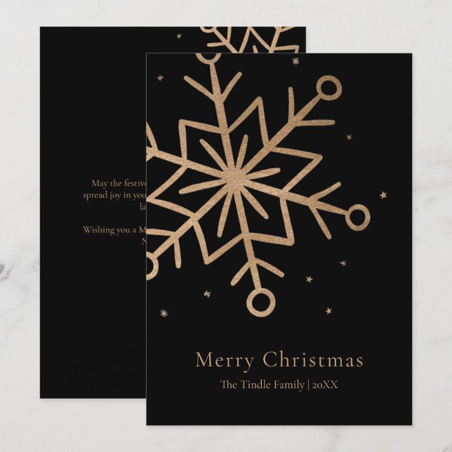 Navidad Moderna en Negro y Dorado con Letra Script (Anverso / Reverso)