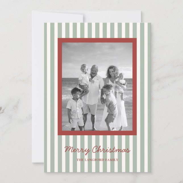 Navidad Moderna Foto Rayas Simples (Anverso)