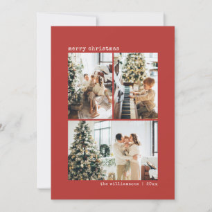 Navidad moderna minimalista roja con tres fotos
