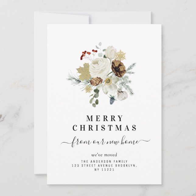 navidad moderna navidad floral invitación en movim (Anverso)