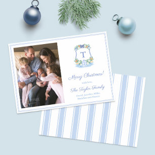 Navidad Monograma Pintada a Mano Azul y Blanco