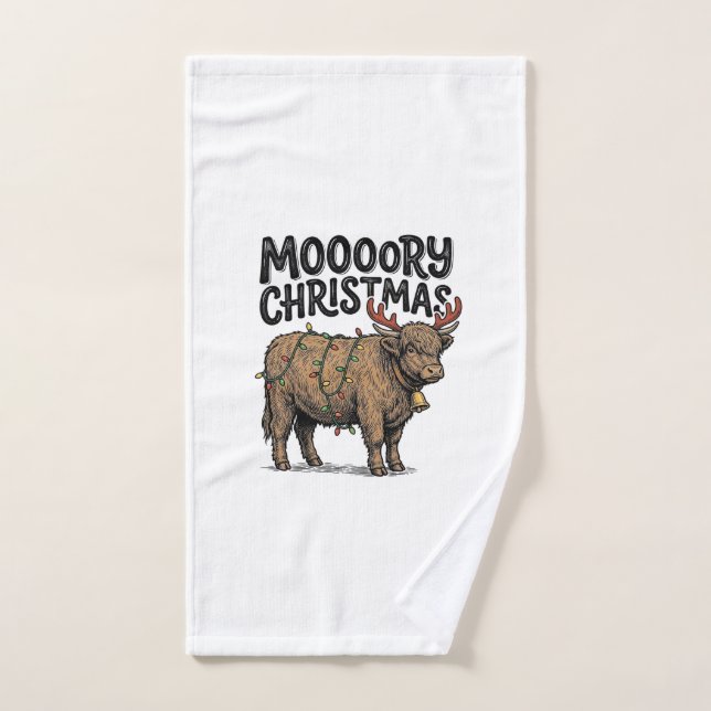 Navidad Moooory Vaca Highland Grabado Vintage T (Toalla de mano)