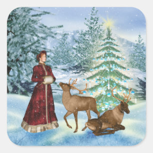 Navidad o pegatinas de la escena del invierno del