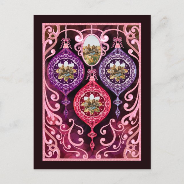 Navidad Ornamental - Tarjeta de Navidad con foto (Anverso)