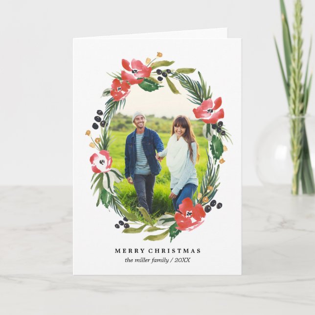 Navidad oval floral de la foto el | de la acuarela (Anverso)