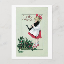 Navidad pasado de moda, chica que sostiene el gato