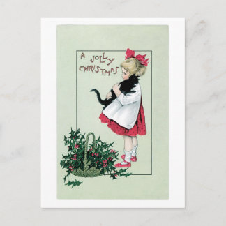 Navidad pasado de moda, chica que sostiene el gato