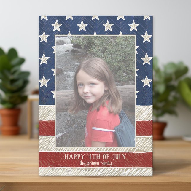 Navidad Patriótica 1 foto Bandera Americana Vertic (Unique Photo Card)