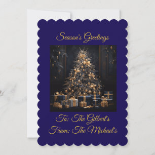 Navidad Personalizada Azul Marino y Dorado Vintage