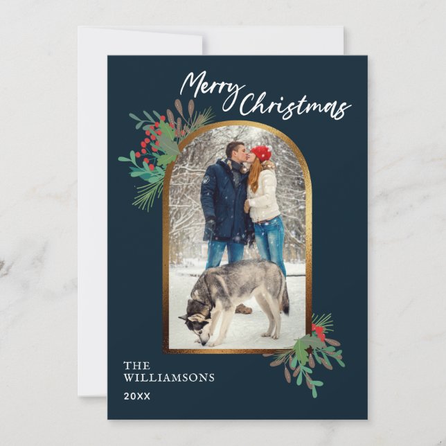 Navidad personalizada con follaje invernal Foto Fe (Anverso)