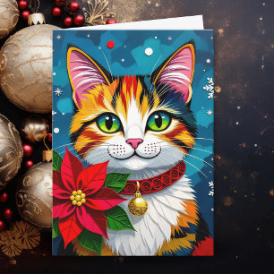Navidad personalizada con gato y poinsettia