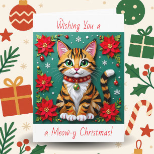 Navidad personalizada con gato y poinsettia