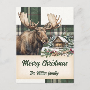 Navidad personalizada de plaid vintage con alce de