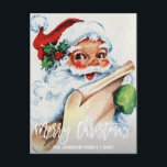 Navidad personalizada de Santa Merry<br><div class="desc">Envíe estas bellas postales a sus amigos y familiares. Un guión moderno y encantador con MERRY NAVIDAD con Santa Claus,  el viejo San Nick. Santa leyendo su lista traviesa y agradable. La parte posterior de la tarjeta tiene la opción de agregar texto.</div>