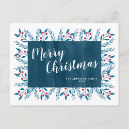 Navidad Personalizada Floral Acuarela Azul